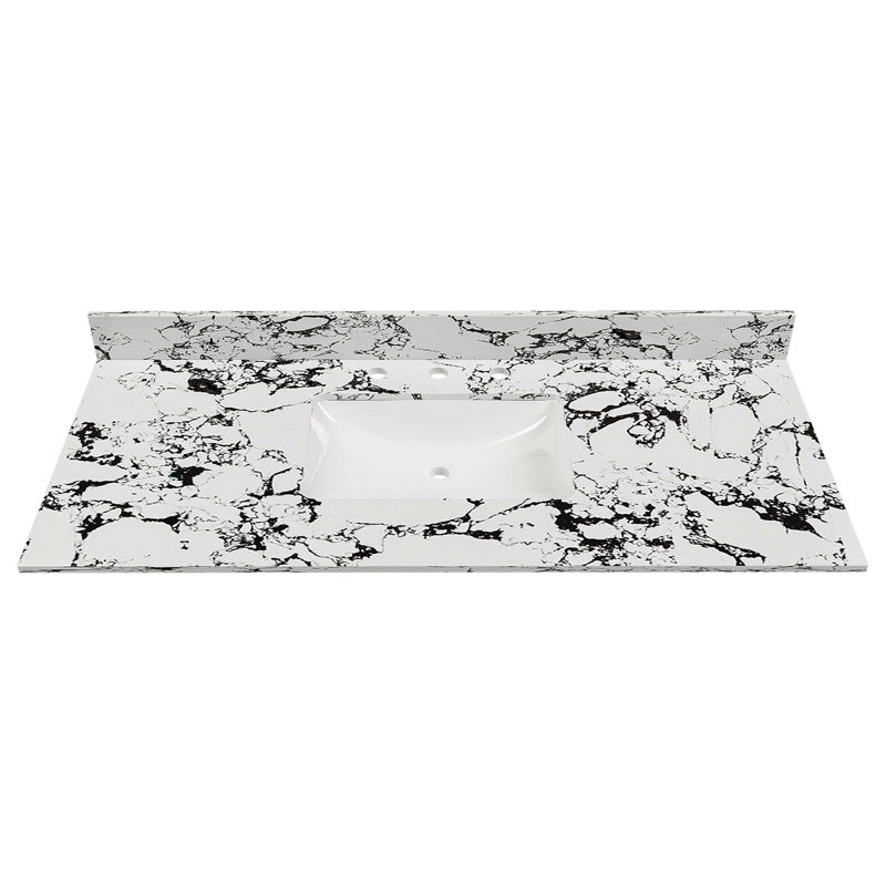 Plateau de meuble-lavabo 49 po x 22 po, avec lavabo et dosseret en céramique encastré, comptoir de salle de bain en marbre artificiel avec 3 trous de robinet, blanc panda