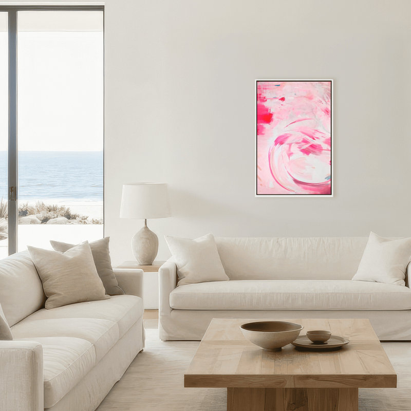 Abstract Fuschia I by  - Painting, 48" H x 32" W x 2.375" D, Framed Canvas, White