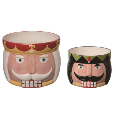 The Holiday Aisle® Dolomite 10.75 in. Multicolor Christmas Nutcracker Snack Bowls Set of 2