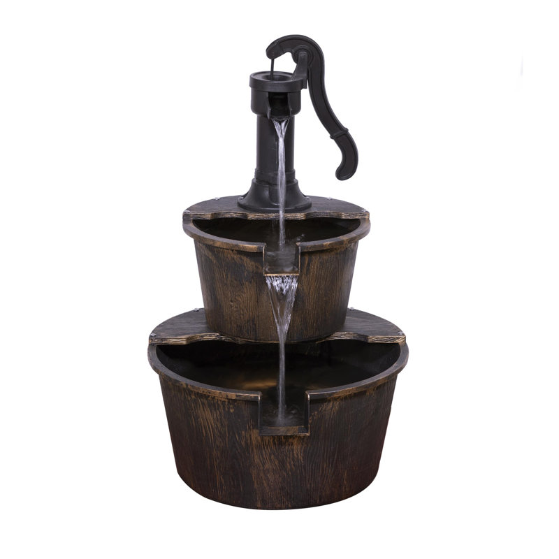 Rustic Outdoor 2-Tier Barrel Pump Water Fountain