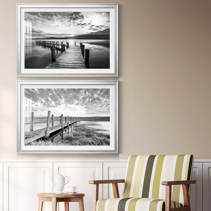 Evening Dock - Ensemble de 2 reproductions d'art sur toile encadrées, Argent, Pas de tapis, H 30,5 po x l 85 po x P 3 po