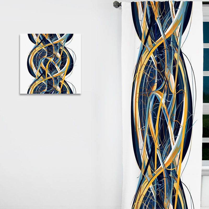 Helix Expression abstrait jaune et bleu - Rideau occultant abstrait à vagues modernes - 1 panneaux, L 52 po x L 120 po
