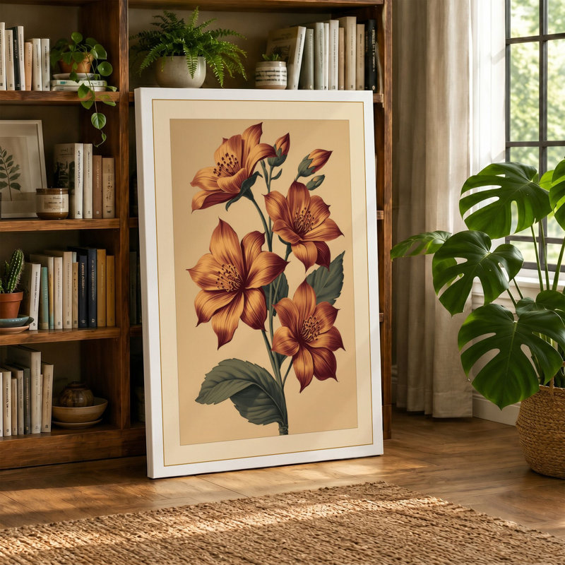 Terracotta Bloom Study Botanical - Wrapped Canvas, 30x20 - 76.2 x 50.8 cm, Terracotta Border