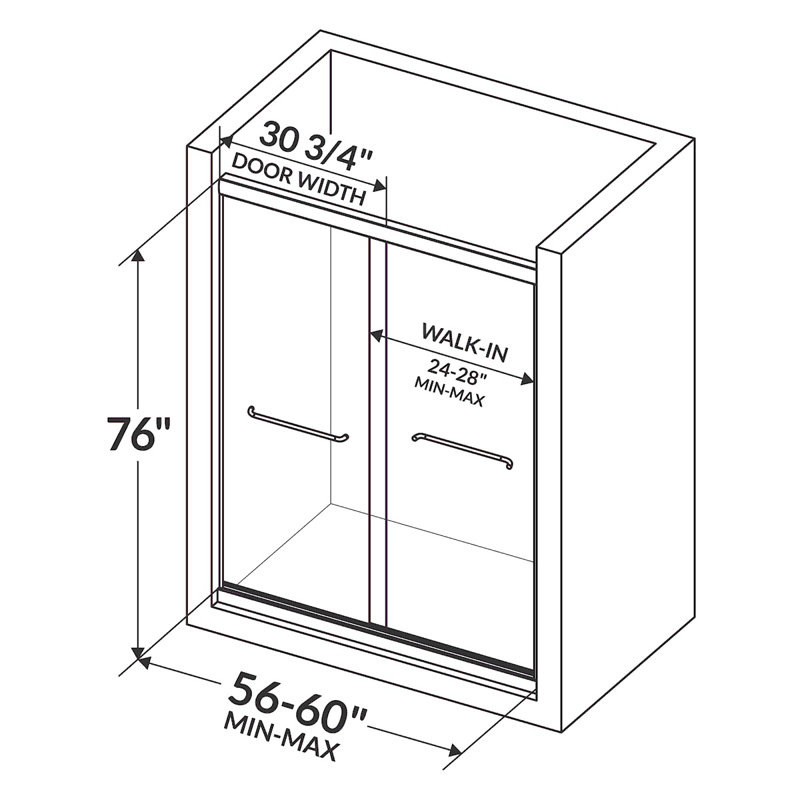 Aruba 56"-60" W x 76" H Shower Door with 10MM Tempered Glass, Satin Nickel