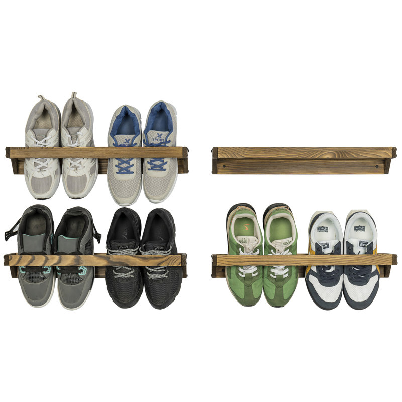 Rangement mural pour chaussures en bois brûlé, Bois brun, H 2,8 po x l 20,1 po x P 4,9 po
