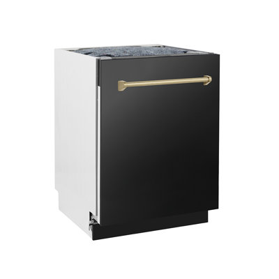 ZLINE Autograph 24 in. Tallac 3rd Rack Black Stainless Steel Dishwasher with Handle, 51dBa