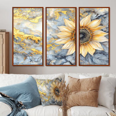 Ensemble de décoration murale étincelante étincelante tournesol sur agate II
