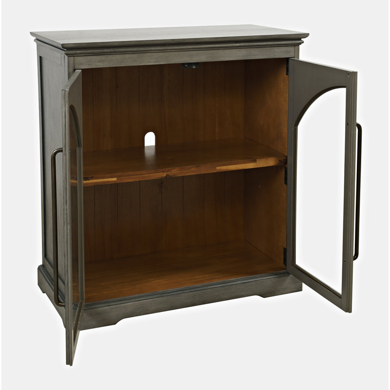 Armoire d'appoint de style transitionnel arqué 33 po avec portes en verre Sherree, Gris