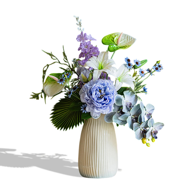 Bouquet de fleurs artificielles en plastique doux et luxueux pour décoration intérieure, Mauve, H 25,59 po x l 20,47 po