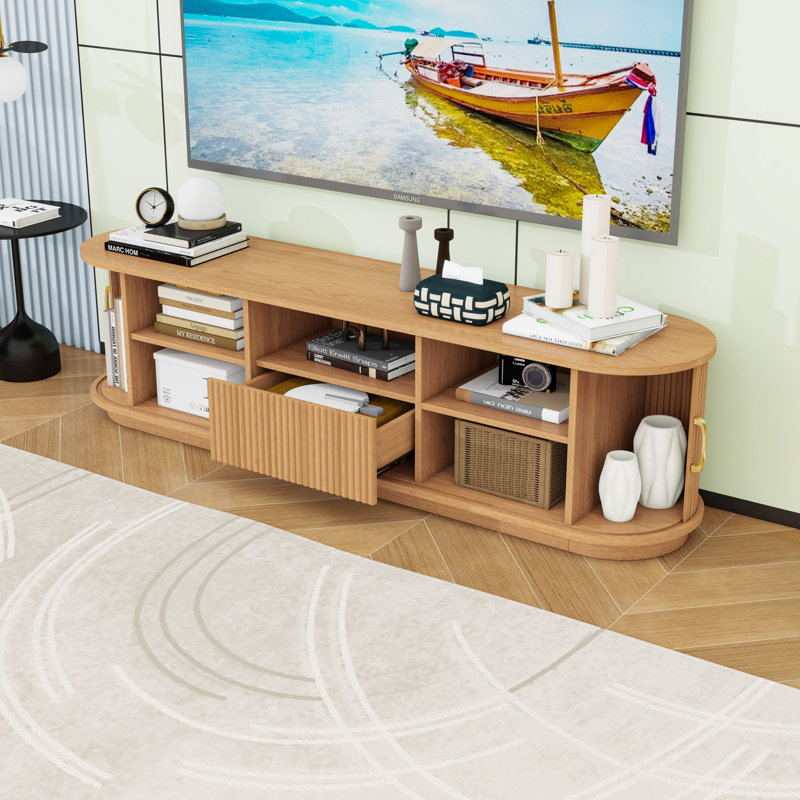 Wood TV Stand with Drawer and Sliding Doors, Natural