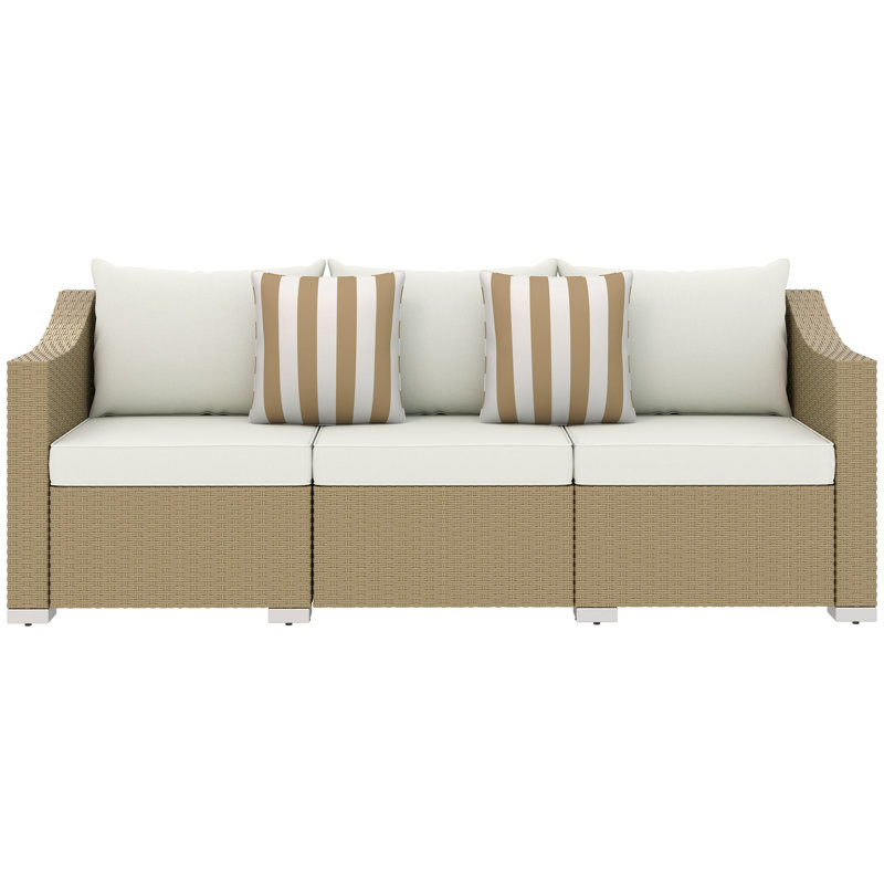 3 Seater Patio Sofa, Wicker Sofa with Cushions, Outdoor Furniture Rattan Couch with 2 Throw Pillows, Deep Seating, for Garden, Backyard, Porch