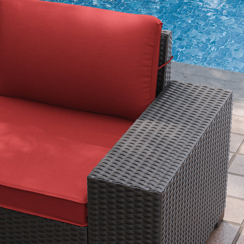 5-Person All-Weather Outdoor HDPE Rattan Sectional Sofa Set with Cushions and Wide Armrests, Red