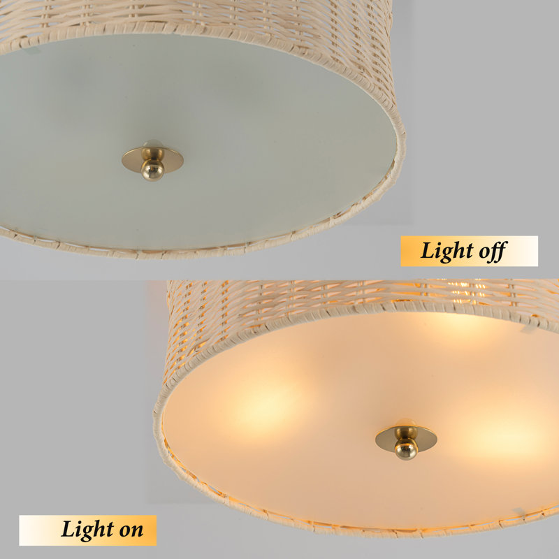  14.25” Farmhouse 3cct Led Flush Mount Ceiling Light With Paper Rope Shade