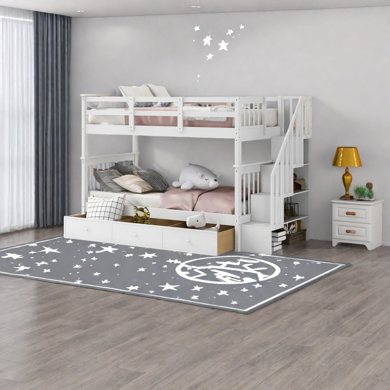 Lits superposés simples en bois massif peu encombrants avec rangement et caractéristiques de sécurité pour les maisons modernes