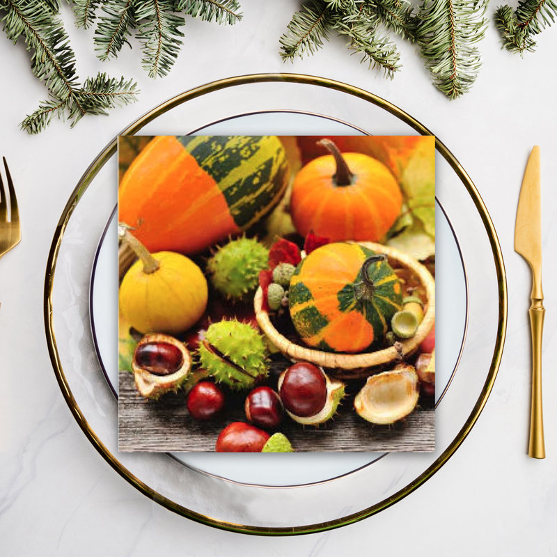Paquet de 20 serviettes de table à 3 plis (citrouilles et châtaignes) - ensemble de 6