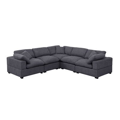 Upholstered L-shaped Chenille Fabric Couch W/deep Seat, Wide Armrest by Latitude Run