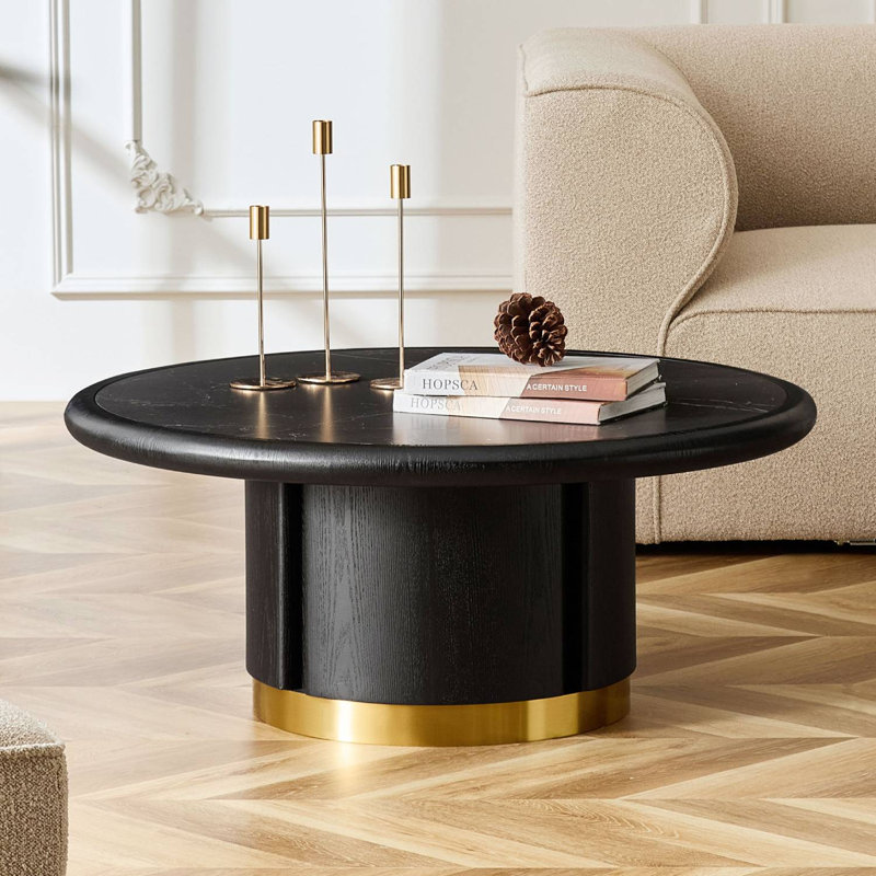 Table basse ronde 35,43 "avec base cylindrique, Noir