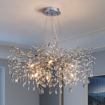 Luminaire suspendu moderne en cristal argenté de style lustre moderne en cristal argenté de 30 po pour la salle à manger, la cuisine et le salon