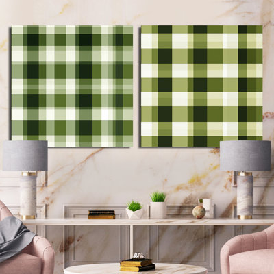 Uk Green Plaid Elegance - Abstract Shapes Square Collage Set Of 2