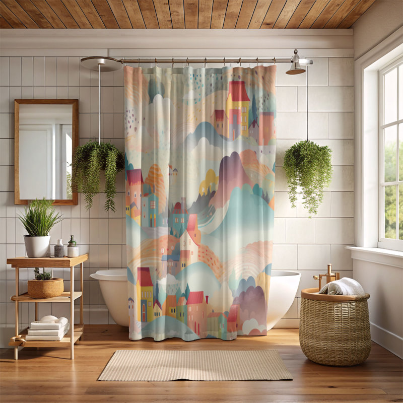 Painted Village - Rideau de douche Premium, L 71 po x L 74 po