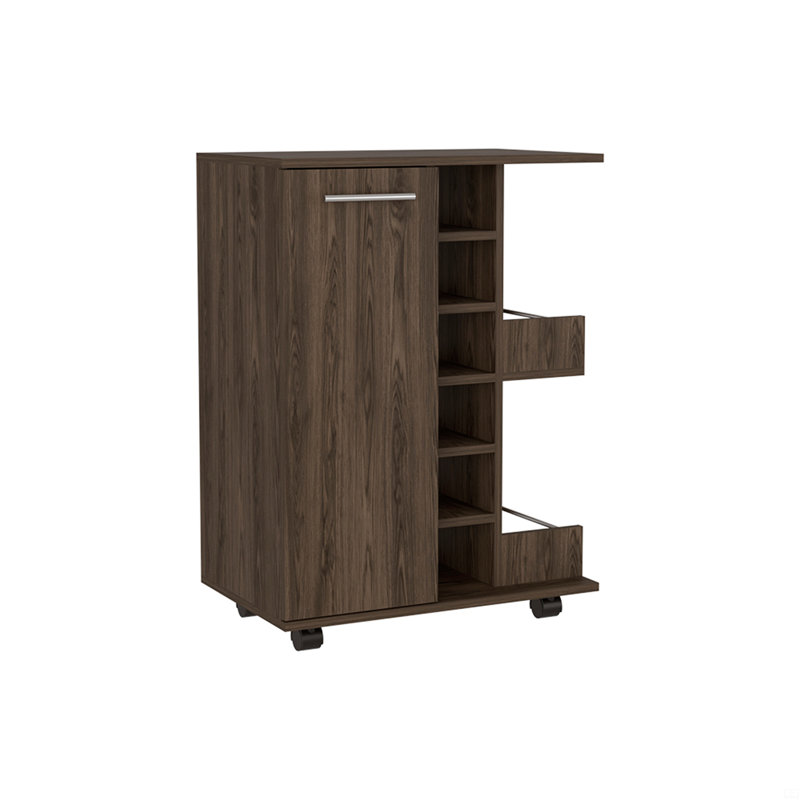 Bar Cart Wells, Four Casters, Walnut