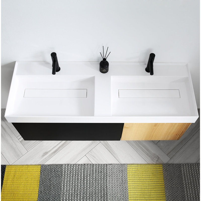 Art 55" Natural Maple Veneer Plywood Bathroom Vanity with Engineered Arcylic Top