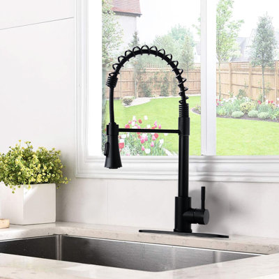 Matte Black Deck Plate Kitchen Sink Faucet - To Rust And Scratches, Pull Down Spray Head, 304 Stainless Steel Build Commercial Scratch Proof Surface, , Steel, 1.8Gpm Flow Rate