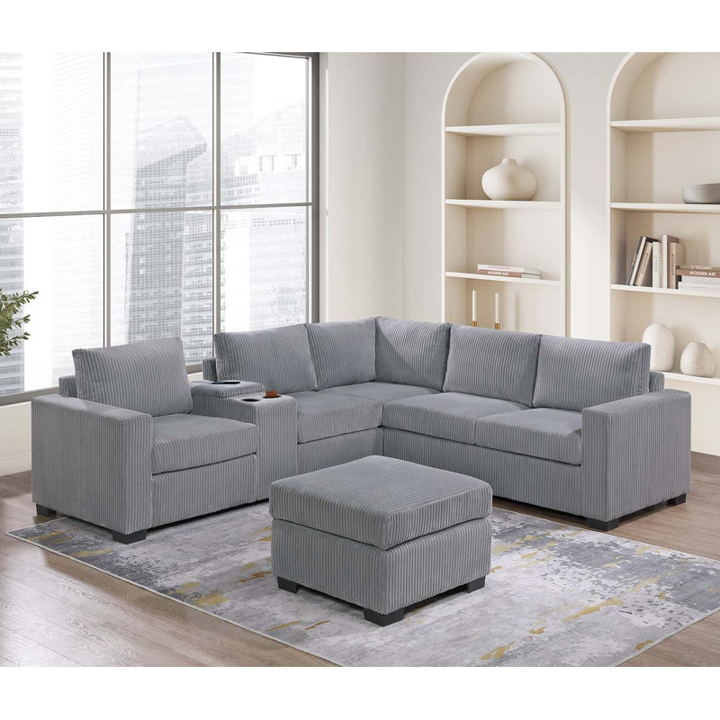 Ensemble modulaire large en velours côtelé, Velours côtelé gris pâle