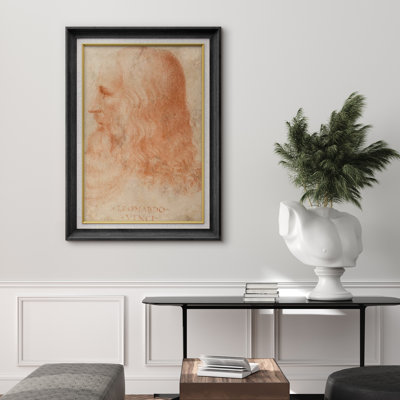 Leonardo da Vinci Red Chalk Study Artwork, Renaissance Genius Profile Sketch Pictures, Framed Canvas Giclee Print Wall Art