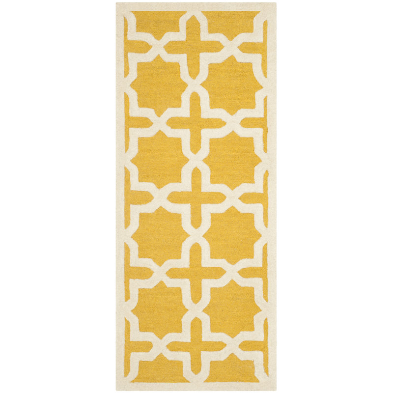 Tapis jaune en laine d'Igna, Tapis de couloir 2 pi 6 po x 8 pi