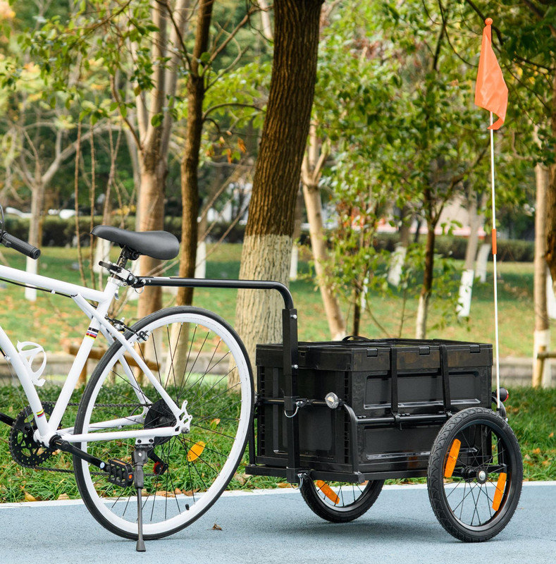 Remorque de cargaison de vélo, chariot de chariot de remorque de vélo avec boîte de rangement amovible, roues à dégagement rapide de 16 po et réflecteurs de sécurité