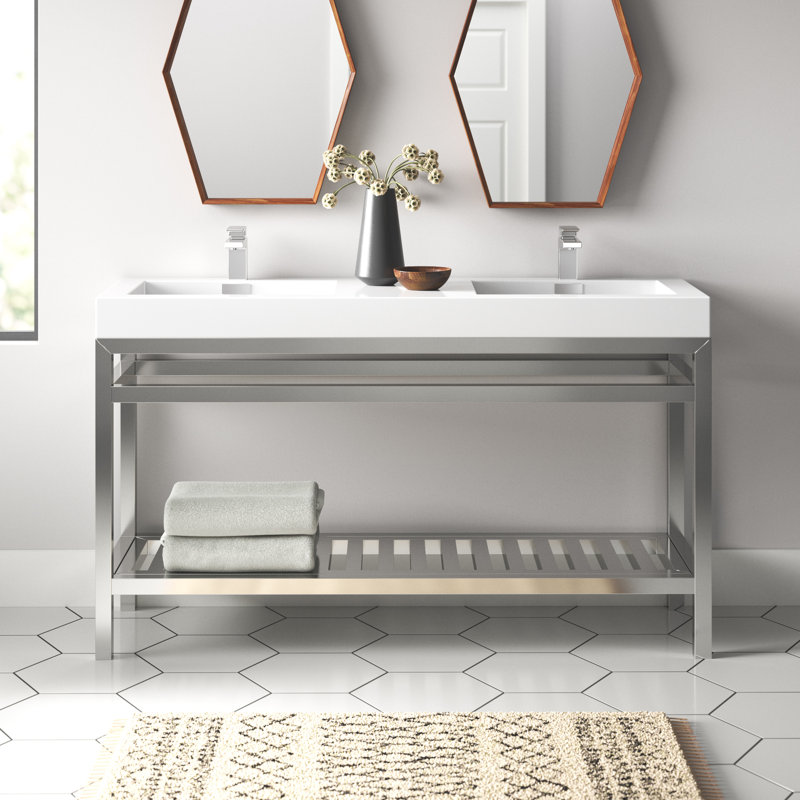Ensemble de meuble-lavabo double 60 po Halesowen, Chrome