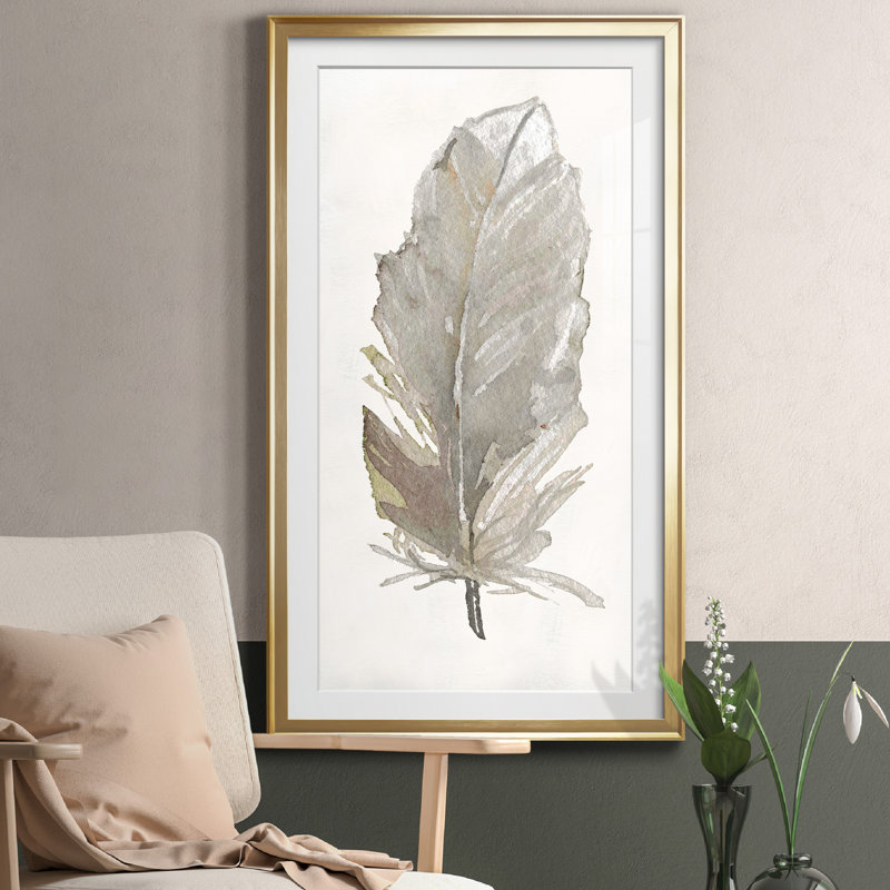 Neutre plume III - Reproduction d'art graphique sur papier encadré, Papier doré, H 10,5 po x l 18,5 po x P 1,5 po