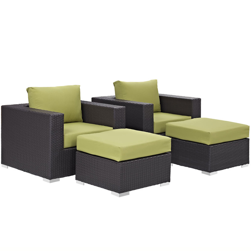 Convene Wicker Rattan 4-Piece Outdoor Patio Furniture Set, Espresso Peridot