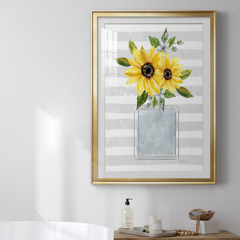 «Sunflower Perfume I», reproduction encadrée de qualité supérieure - prête à être accrochée, Cadre doré