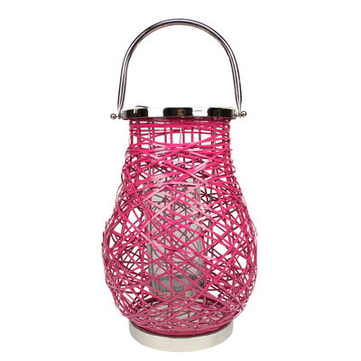 Modern Decorative Woven Iron Pillar Candle Lantern with Glass Hurricane