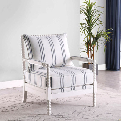 White And Navy Upholstered Stripe Accent Chair