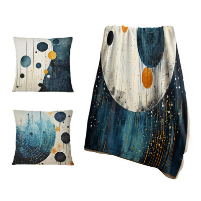 Teal Yellow Mid Century Minimalist Rain II - Minimalism Decorative Throw Blanket