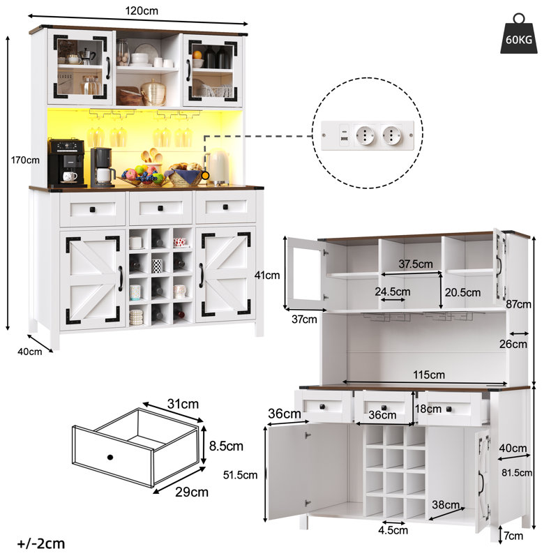 170cm Kitchen Pantry, White