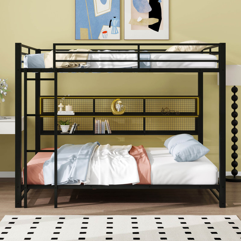 Lit superposé grand sur grand avec armoires de rangement et structure de lit superposé en métal avec bibliothèque pour enfants adultes