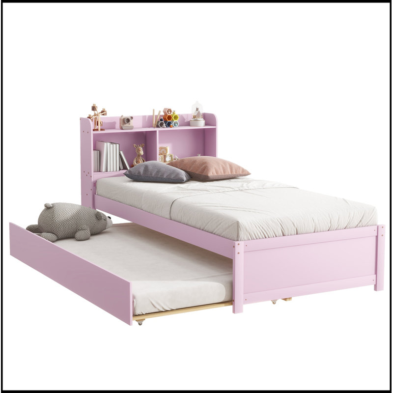 Twin Bed With Trundle,Bookcase,Pink