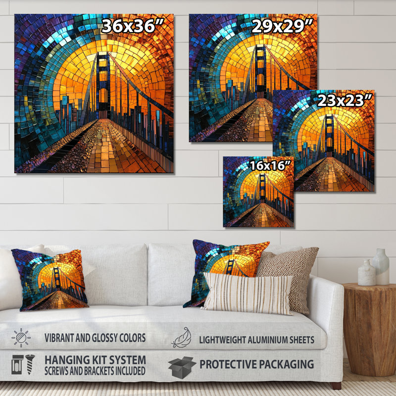 Golden Gate Bridge on Mosaic Horizon I - San Francisco, impression sur métal industrielle, H 29 po x l 29 po