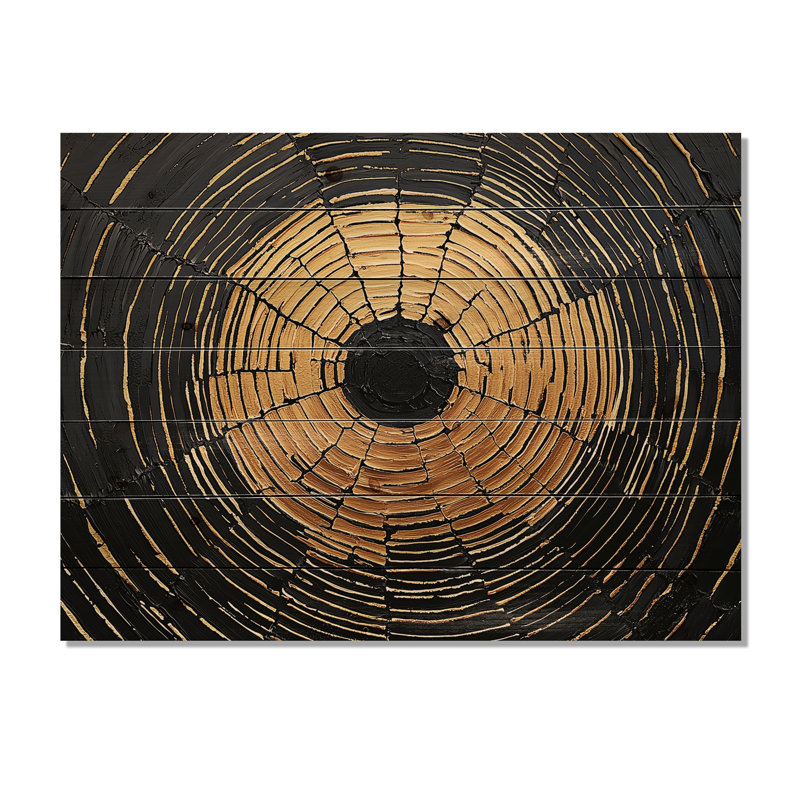 Golden Dark Wood Slide Roots Of Serenity V - Tree Wood Print - On Natural Pine Wood, 24" H x 32" W x 0.78" D