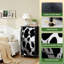 Commode à 4 tiroirs pour chambre à coucher, motif vache, texture peau western, taches de bétail, fourrure blanche, petite commode haute pour placard, rangement avec tiroirs et bacs de rangement en tissu.