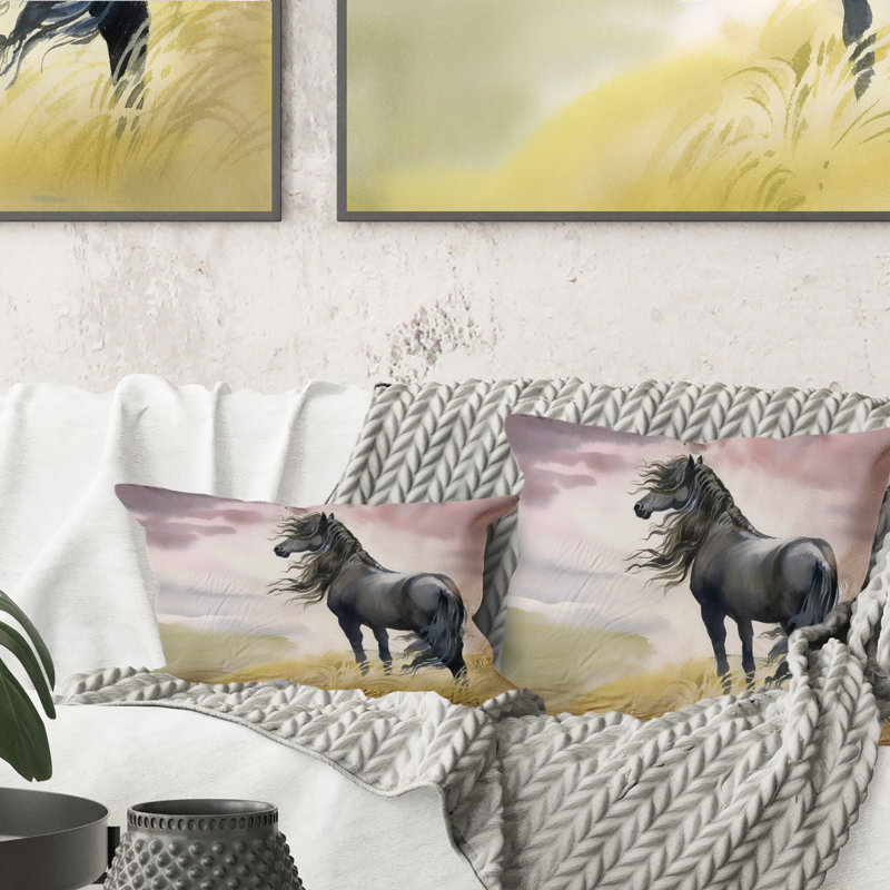 Coussin Black Horse In A Field