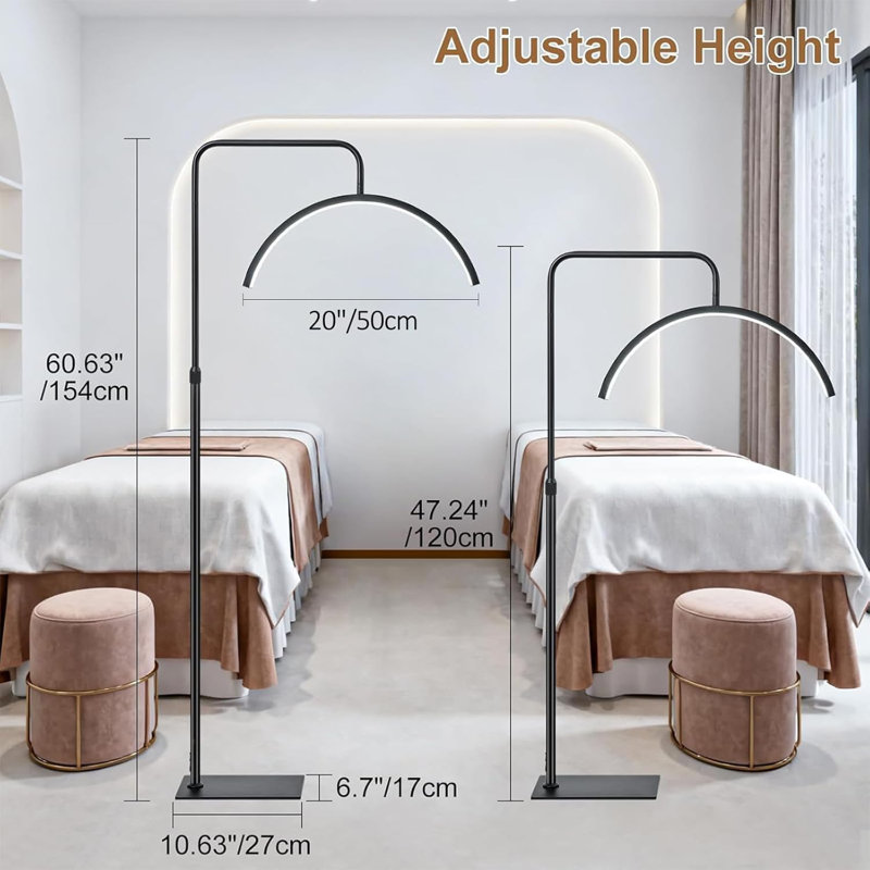 Demi-lune pour rallonges de cils, lampe sur pied à DEL à intensité variable, lampe rotative à cils à 360 ° avec télécommande, lampe sur pied à hauteur réglable pour les tatouages, manucure, lecture