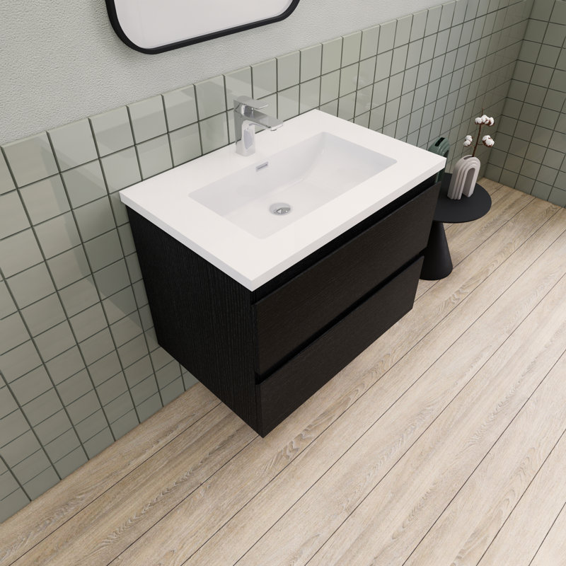 Meuble-lavabo flottant moderne simple Alcester Ivy Bronx, Bois noir