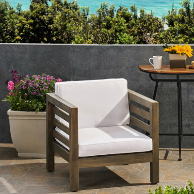 Mid-century Modern Wood Club Chair With Soft And Cushions Outdoor Removable Back
