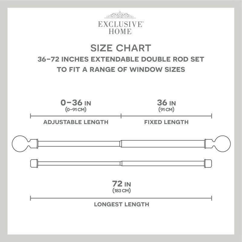 Gunmetal Double Curtain Rod with Twisted Iron Finials, 36"-72"