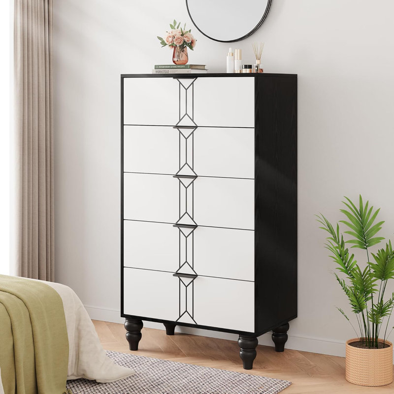 Dricketts 23.6'' W 5 - Drawer Dresser, Black/White